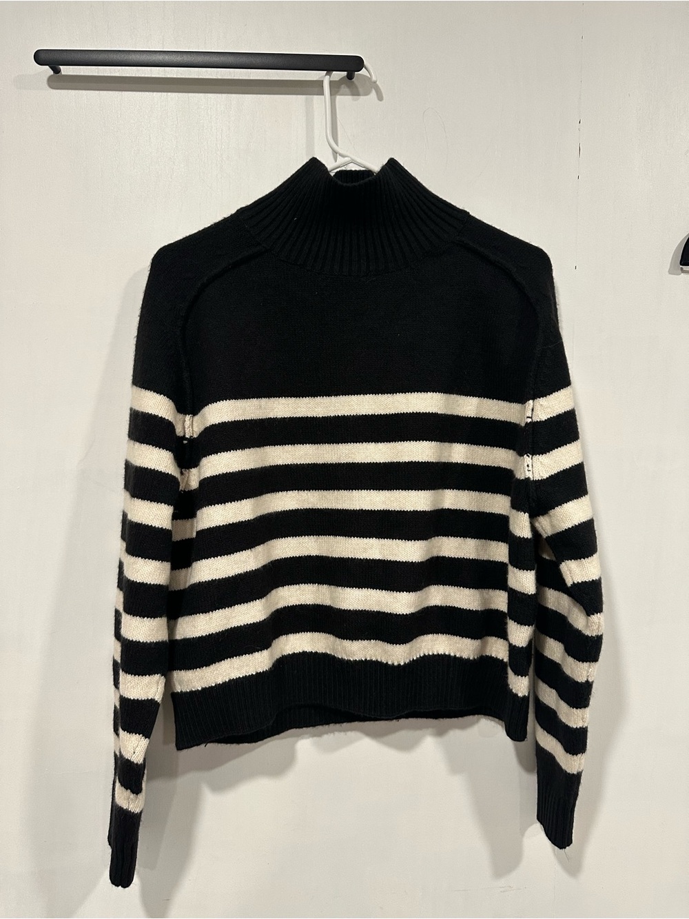 H&M Black & Cream Striped Turtleneck Sweater